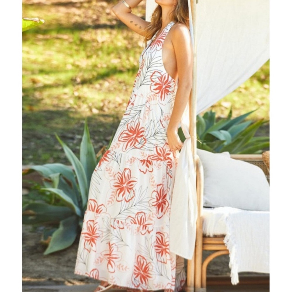 Halter Neck Floral Maxi Long Dress Medium NWT